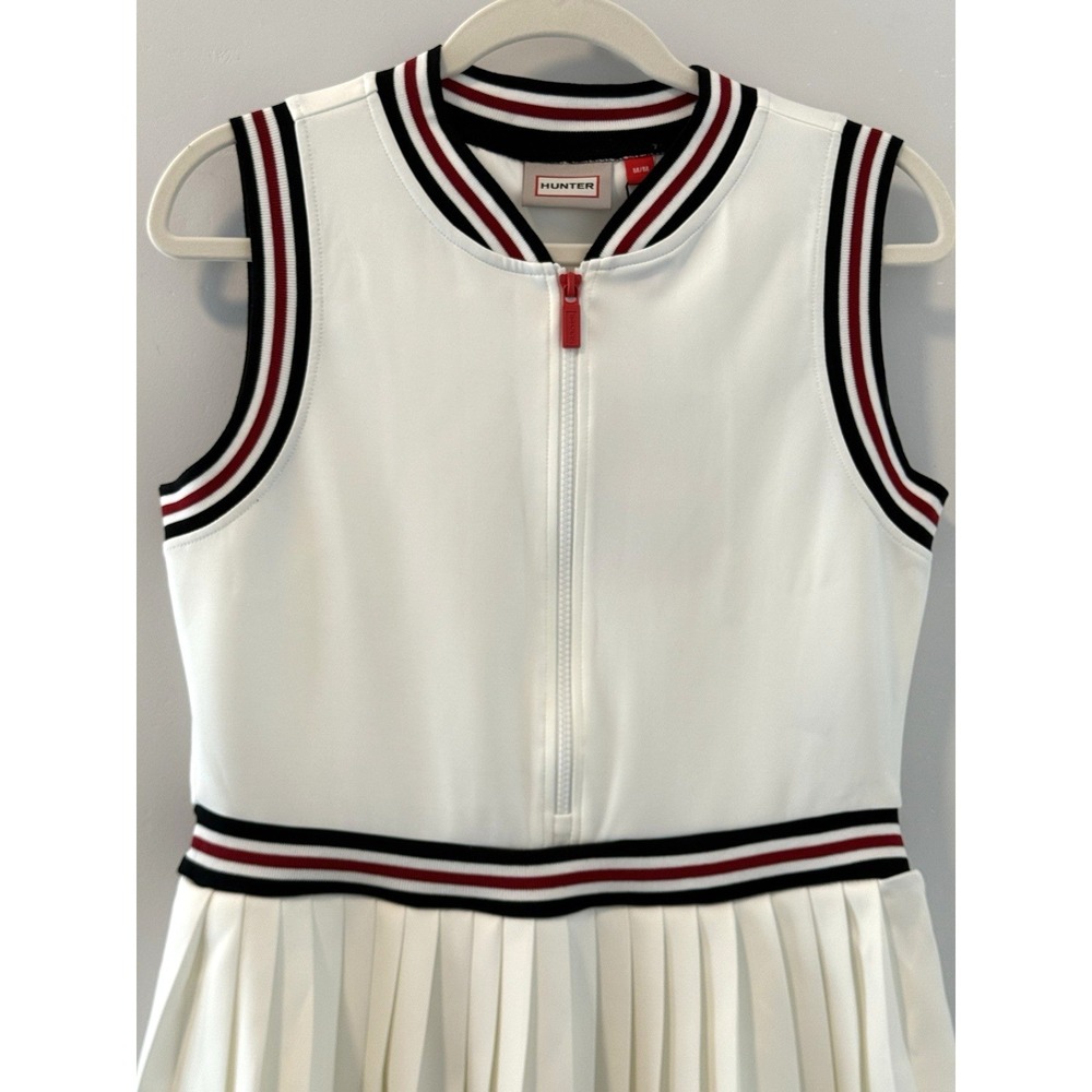 NWT Hunter Pleated Tennis Dress Mini Front Zip Sleeveless White Varsity Preppy L - Picture 7 of 13